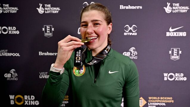 <p>Aoife O'Rourke after being crowned World Boxing champion in Liverpool last September. Picture: Sportsfile</p>