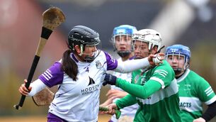 <p>St. Dominic's defender Michelle Rogers tries to clear her lines under pressure from Brídíní Óga’s Bronagh Laverty during Saturday afternoon's All-Ireland Junior Club Camogie Championship final at Donaghmore Ashbourne GAA grounds. Picture: INPHO/Leah Scholes</p> <p>St. Dominic's defender Michelle Rogers tries to clear her lines under pressure from Brídíní Óga’s Bronagh Laverty during Saturday afternoon's All-Ireland Junior Club Camogie Championship final at Donaghmore Ashbourne GAA grounds. Picture: INPHO/Leah Scholes</p>