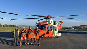 <p>Bristow Ireland has started Search and Rescue operations from Sligo Airport on behalf of the Irish Coast Guard. Pictured are the crew Kim Germishuys (Technical Crew), Wayne Auton (Technical Crew), David O'Toole (Pilot) and Al Dale (Pilot).</p>
