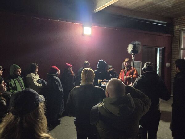 Astronomer Dr Eamon Ansboro (in the orange jacket) speaking to people who had gathered for the skywatch at Lough Key Forest Park.