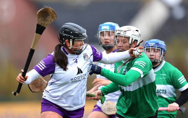 OUTTA MY WAY: St. Dominic's defender, Michelle Rogers, tries to come thundering out with possession, despite the best efforts of Brídíní Óga’s Bronagh Laverty during Saturday afternoon's All-Ireland junior club camogie final at Donaghmore Ashbourne GAA grounds. Picture: INPHO/Leah Scholes OUTTA MY WAY: St. Dominic's defender, Michelle Rogers, tries to come thundering out with possession, despite the best efforts of Brídíní Óga’s Bronagh Laverty during Saturday afternoon's All-Ireland junior club camogie final at Donaghmore Ashbourne GAA grounds. Picture: INPHO/Leah Scholes