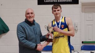 <p>Castlerea Community School captain, Joseph Botton, receives the North-West Regional League Shield from Joe Henry.</p> <p>Castlerea Community School captain, Joseph Botton, receives the North-West Regional League Shield from Joe Henry.</p>