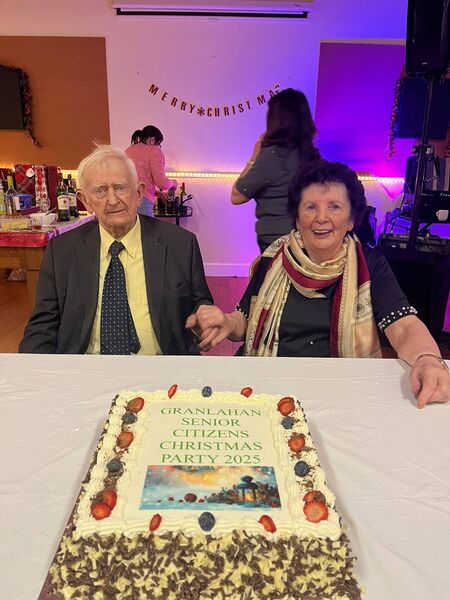 The recent Granlahan Christmas party, the 46th event, was filled with joy, laughter, and a wonderful sense of community. Pictured are two of the oldest party goers at the event Barney Kelly 92 and Noreen Coggins 89. 