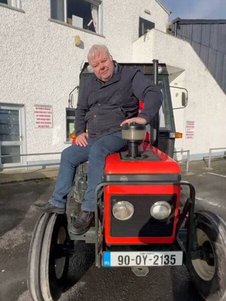 Deputy Michael Fitzmaurice on the restored 6211 Zetor tractor, which will be raffled in Glinsk on December 28th. 