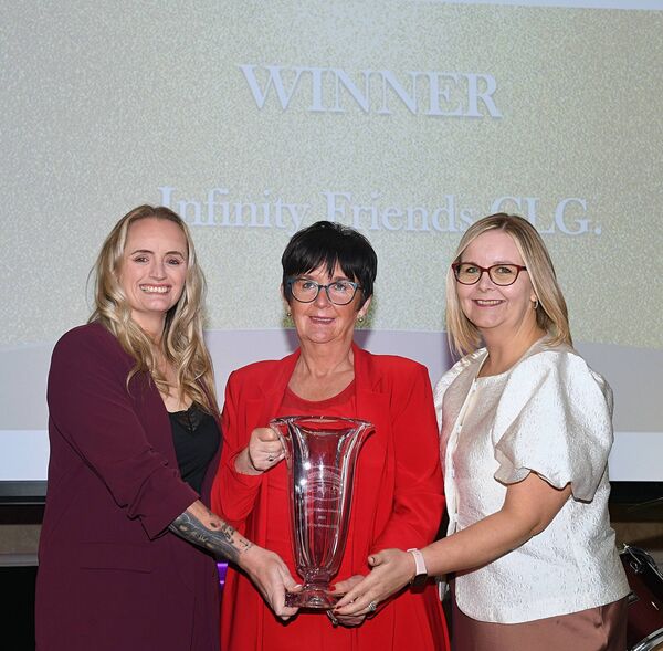 Infinity Friends, founded in 2022 by Claire Early and Hilda Duignan, won Social Inclusion Initiative award. Claire and Hilda were presented with their award by Claire Morgan, commercial manager Roscommon Herald. Pic: Gerard O'Loughlin