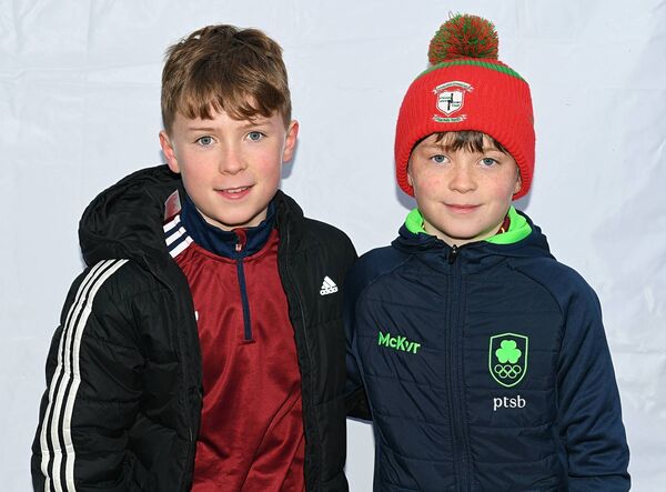 Twins Patrick and J.J. Harrison, pictured at a St. Stephen’s Day bog walk fundraiser in Brideswell. Pic: Gerard O’Loughlin