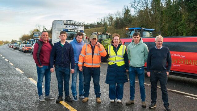 <p>The Saddlers Inn annual Tractor and Truck Drive in memory of Michael Creighton took place on New Year's Day. All proceeds will go towards Croí and the National Breast Cancer Research Unit. Donations are open for another week and can be made to ‘The Saddlers Inn Tractor &amp; Truck Drive 2026’ on iDonate. Pictured at centre about to leave Carrick on the return leg to Boyle are organisers Sean and Rachel Flanagan with James Lavin, Ian Kerrane, Colm McGrath and John Keville. Pic: Gerry Faughnan </p>