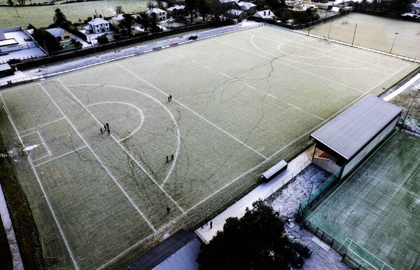 The frozen pitch at Orchard Park, Elphin, where the FBD Connacht Senior Football League game between Roscommon and Leitrim was scheduled to be played before being moved to the Connacht GAA Centre of Excellence, Bekan. Picture: INPHO/Dan Clohessy
