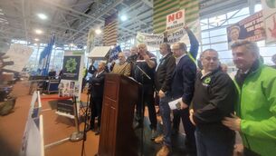 <p>Independent Ireland TD Michael Fitzmaurice speaking at today's rally against the Mercosur deal in Athlone.</p>
