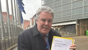<p>MEP Ciaran Mullooly at the EU Commission ready to hard over a petition with 30,000 signatures.</p>
