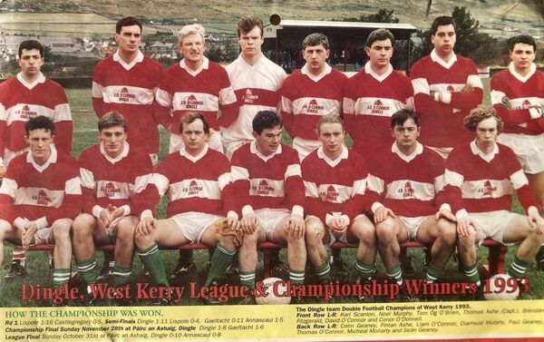 The Dingle senior football team, West Kerry League and Championship winners in 1993. Tom Óg O'Brien is pictured front row, third from left. 