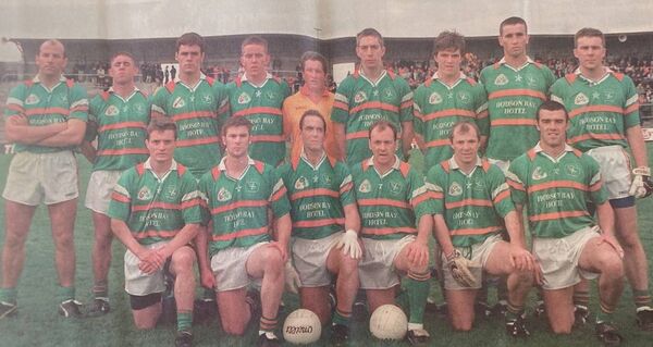 The St. Brigid's senior football team, including captain Tom Óg O'Brien (front row, third from right) that won the 1997 Roscommon Senior Football Championship, beating Clann na nGael by a point to bridge a 28-year gap to the club's last county title. 