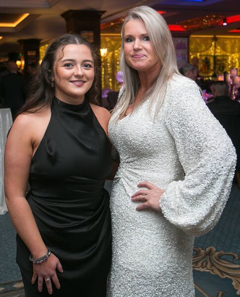 Aoife Guckian and Claire Cox at the St. Michael's/St. Ronan's LGFA dinner dance in Kilronan Castle. Pic: Michelle Hughes Walsh 