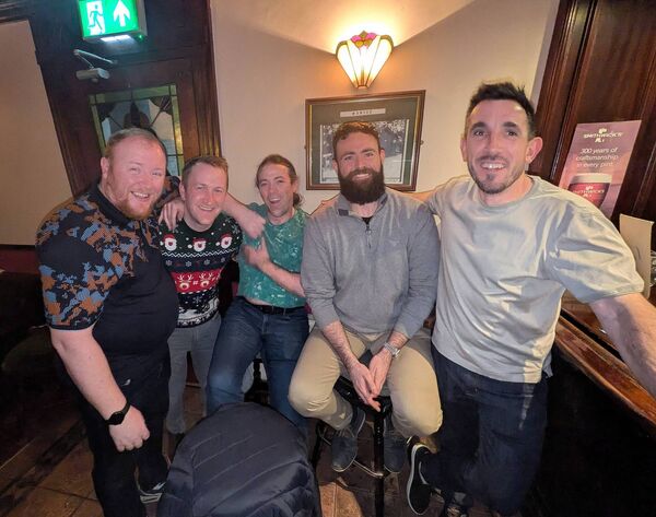 Philip Quinn, Seamus Reynolds, Adam Reynolds, Dwain McGuinness, and Rory Mulvihill all reuniting in Mulvihills. Pic: Liam Reynolds Philip Quinn, Seamus Reynolds, Adam Reynolds, Dwain McGuinness, and Rory Mulvihill all reuniting in Mulvihills. Pic: Liam Reynolds