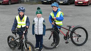 <p>Luke Hattie with Eoin and John Clogher, pictured at a Western Alzheimer’s annual fundraising walk in Roscommon. Pic: Gerard O’Loughlin </p>