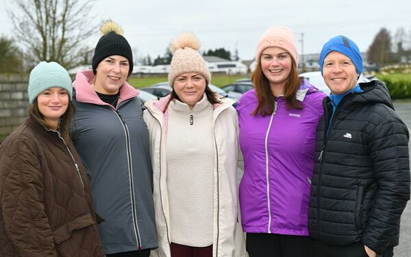 Tracey Beirne, Claire O’Donovan, Louise Fallon, Michelle Tarpey and Alister Beegan, pictured at a Western Alzheimer’s charity walk in Roscommon. Pic: Gerard O’Loughlin