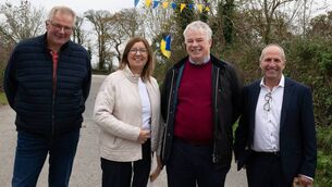 <p>Kevin and Anne O'Rourke with Kieran Dowd, Tarmon National School Principal, and Tommy Finneran at the official commemoration of The Shed in Tarmon, Castlerea. Pictures: Breda Durr</p>