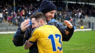 <p>WE DID IT: Ciaráin Murtagh celebrates with joint manager Fergal O'Donnell following the Rossies' narrow one-point victory against Kerry at Fitzgerald Stadium, Killarney, in 2016. Picture: INPHO/Morgan Treacy</p>
