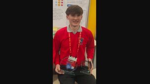 <p>Solomon Gleeson (Ó Gliasáin) who won first place senior individual in the Technology category at the 2026 Stripe Young Scientist &amp; Technology Exhibition.</p>