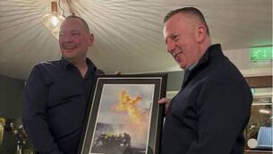 <p>Kevin Taylor makes a presentation to Micheal Frain at a function in Durkin’s Hotel marking his retirement as Ballaghaderreen Fire Station Officer after 26 years of dedication, professionalism and steady service to the town and wider area. </p> <p>Kevin Taylor makes a presentation to Micheal Frain at a function in Durkin’s Hotel marking his retirement as Ballaghaderreen Fire Station Officer after 26 years of dedication, professionalism and steady service to the town and wider area. </p>