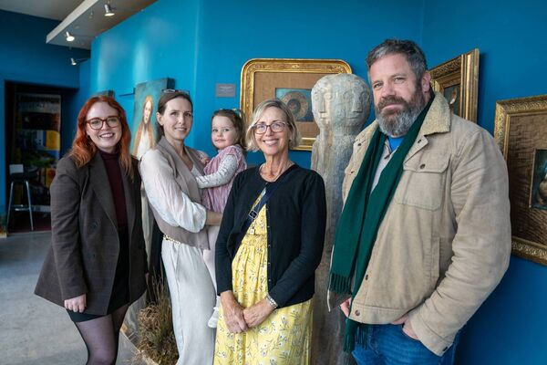 Katie Reid, Natalie and Holly Folan, Gail Wood, and Niall Folan at the opening of Natalie's new exhibition at the Rathcroghan Visitor Centre. Pic: Breda Durr