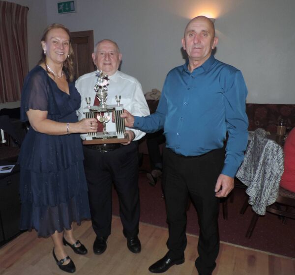 DSCN9712 bd At the Tony and Bernie Towey Dance Competition in the Brusna Inn were Collette Hyland and Ray Noble being presented with a trophy by John Mulkeen(centre). Pic: James Hunt Photography 