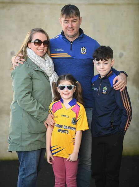 UP THE ROSSIES: Leah Carroll with Michael, Esmé and Tomás Noone, Derrycashel, Corrigeenroe, at Sunday's league game between Roscommon and Monaghan in the Hyde. 