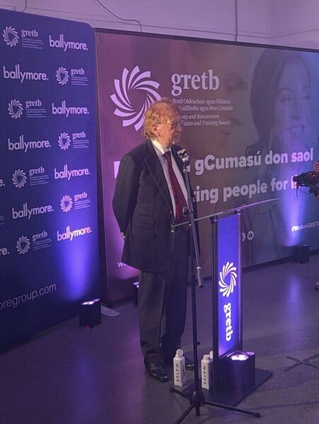 Sean Mulryan addressing the gathering at Roscommon Community College.