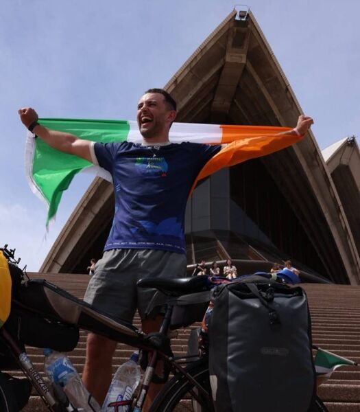 Fergal celebrates the end of his mammoth cycle at Sydney Opera House.