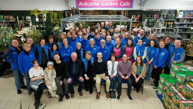 <p>Ronan and Marie O'Conghaile with family members, new owners of Ardcarne Garden Centre Paul and Mary Frances Dwyer and the wider Ardcarne family. Pic: David Knight </p>