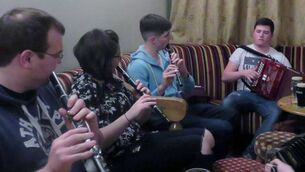 <p>A session in full swing during the inaugural Dr. John Stafford Tradfest in An Bothar Rua, Elphin.</p>