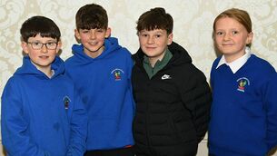 <p>Jason Kenny, Reuben Davis, Rory Keenan and Mairéad Heneghan from Ballybay NS, Kiltoom took part in the recent Cumann na mBunscol sports quiz in the Abbey Hotel, Roscommon. Pic: Gerard O'Loughlin </p>