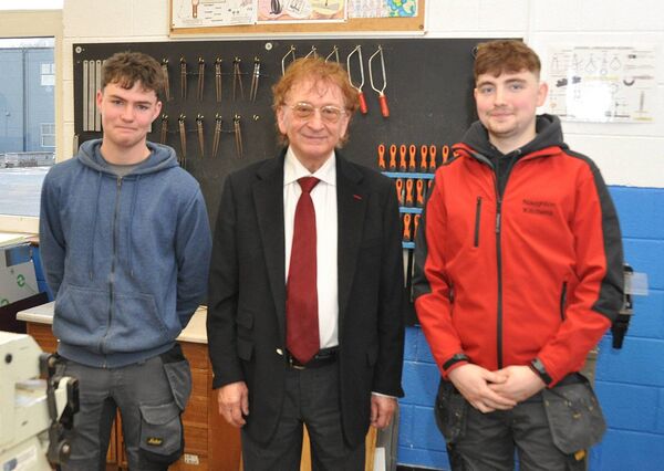 Apprentices Conor Fannon and Joshua Murray with Sean Mulryan at the launch of the Ballymore Apprenticeship Bursary. Pic: Liam Reynolds