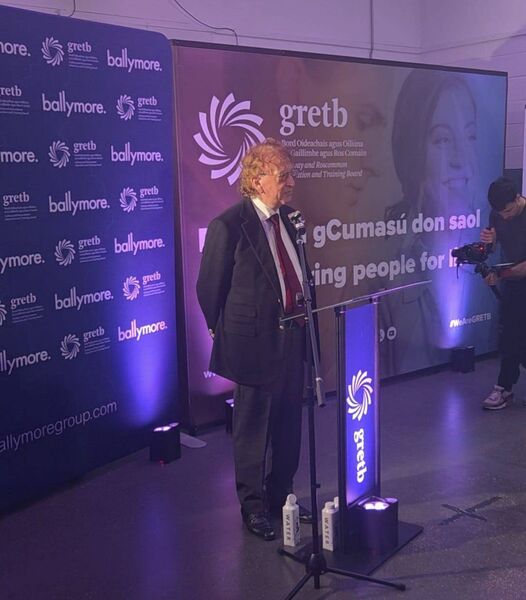 Sean Mulryan addressing the launch at Roscommon Community College.