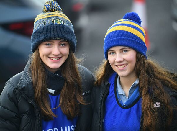 Erin McManus and Amy Lennon at the Roscommon intermediate ladies' footballers' Division Three League game against Antrim in Enfield on Sunday last. Pictures: Gerard O'Loughlin