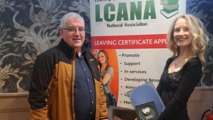 <p>Eleanora Connolly is pictured at the awards ceremony in the Shamrock Lodge Hotel, Athlone with Youthreach coordinator Pat Collum.</p>