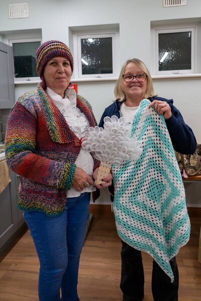 Margaret Mahon &amp; Louise Grennan part of a group that meets every Tuesday for a knit and natter in The Shambles, Ballaghaderreen. Pic: Breda Durr