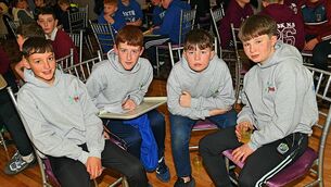 <p>The St. Patrick’s NS, Strokestown, team of Connor Geraghty, Charlie Mulvihill, Christopher McDonagh and Séadna Burke at the recent Cumann na mBunscol RosComáin sports quiz in the Abbey Hotel, Roscommon. Pic: Gerard O'Loughlin </p>