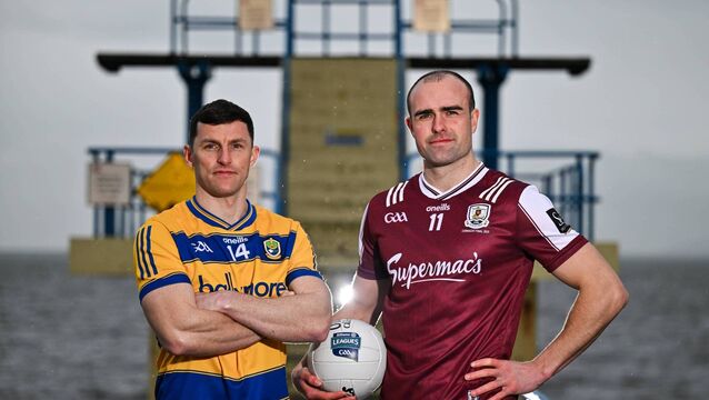 <p>Roscommon captain, Diarmuid Murtagh, and his Galway counterpart, John Maher, before an Allianz National Football League media event in Salthill ahead of Saturday evening's Division One League game between the counties at Pearse Stadium. Picture: Sam Barnes/Sportsfile</p>