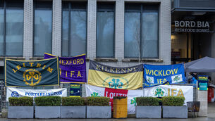 <p> The IFA standoff at Bord Bia over Brazilian Beef continues. Banners representing various IFA branches hanging outside Bord Bia’s offices in Ballsbridge, Dublin. Pic: Conor Ó Mearáin / © RollingNews.ie</p>