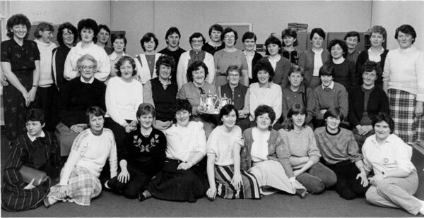 December 1985 – staff members pictured marking the retirement of senior supervisor, Teresa Doherty.