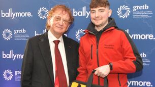 <p>Sean Mulryan with Joshua Murray, the first to qualify for the Ballymore Construction Apprenticeship Bursary. Pic: Liam Reynolds</p>