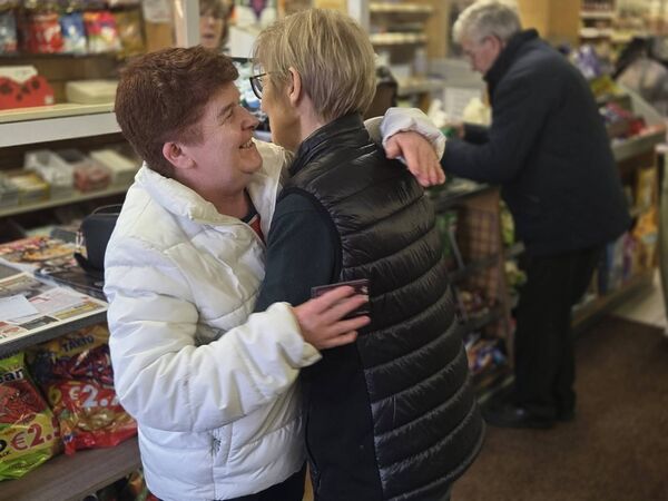 Farewell: Freddie McMahon extending her good wishes to Imelda Towey.