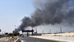 <p>Smoke rises after an Iranian drone attack in the port area of Dubai, United Arab Emirates, Sunday, March 1, 2026. (AP Photo/Fatima Shbair)</p> <p>Smoke rises after an Iranian drone attack in the port area of Dubai, United Arab Emirates, Sunday, March 1, 2026. (AP Photo/Fatima Shbair)</p>