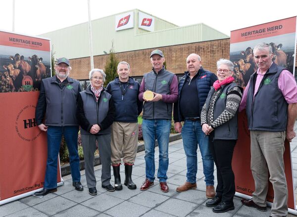 William O'Halloran, chairman, Irish Dexter Cattle Society; Lesley Sandes, administrator, Irish Dexter Cattle Society; Don O'Brien, general manager, ABP; John Cunniffe, Aughaloor Dexters; Pajo Fogarty, ABP Nenagh; Brid Torrades, Irish Dexter Cattle Society, and Tom McDonald, Irish Dexter Cattle Society. Pic: Odhran Ducie