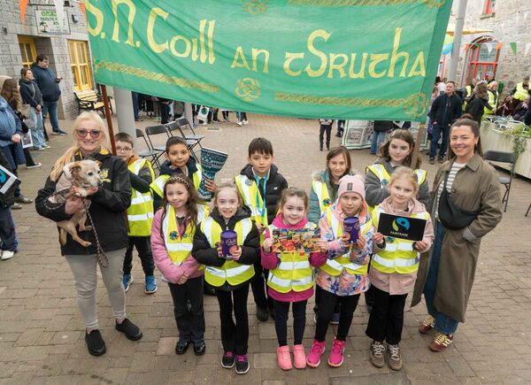 Hosted by the local committee, the only Fairtrade Parade held in Ireland took place in Carrick-on-Shannon with representation from local schools, business and Leitrim County Council last week. The annual event is to promote awareness of Fairtrade and a reminder to allto keep the Fairtrade Logo in mind. Children from Woodbrook National School brought along their mascot, PJ, held here by the principal Anne Hand-Doyle. Pic: Gerry Faughnan 