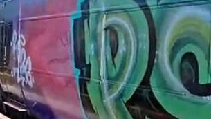 <p>Three train carriages were damaged with graffiti while parked at Athlone Train Station. Pic: Westmeath Independent</p>