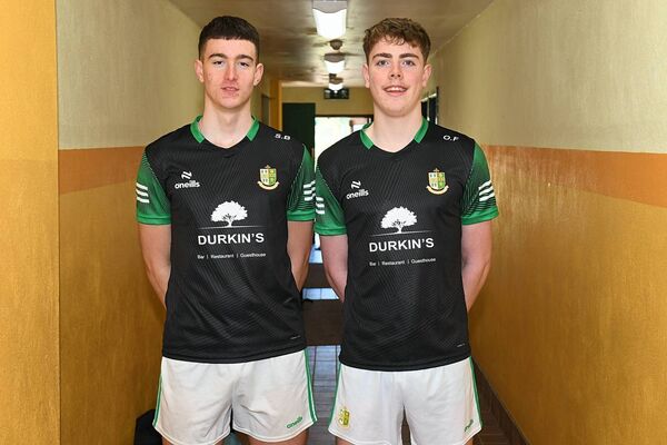 St. Nathy's College midfielders, Seán Buckley and Oran Frain, will be hoping to lay a platform for All-Ireland success against Cnoc Mhuire Granard in Ballinamore on Saturday. Picture: Gerard O'Loughlin