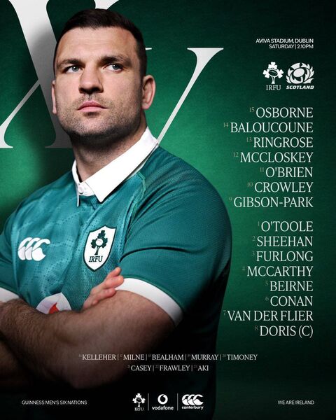 The Irish rugby team that will face Scotland in the final round of the Six Nations. Graphic: Irish Rugby.