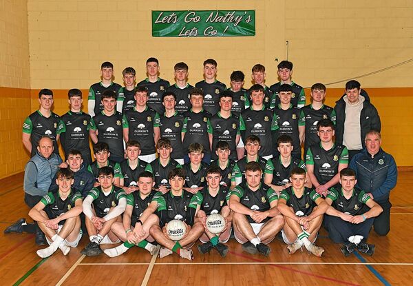 ON THE CUSP OF HISTORY: The St. Nathy's College senior football squad and management that will contest next weekend's All-Ireland Post Primary Schools' B football championship final against Cnoc Mhuire Granard. Pictures: Gerard O'Loughlin